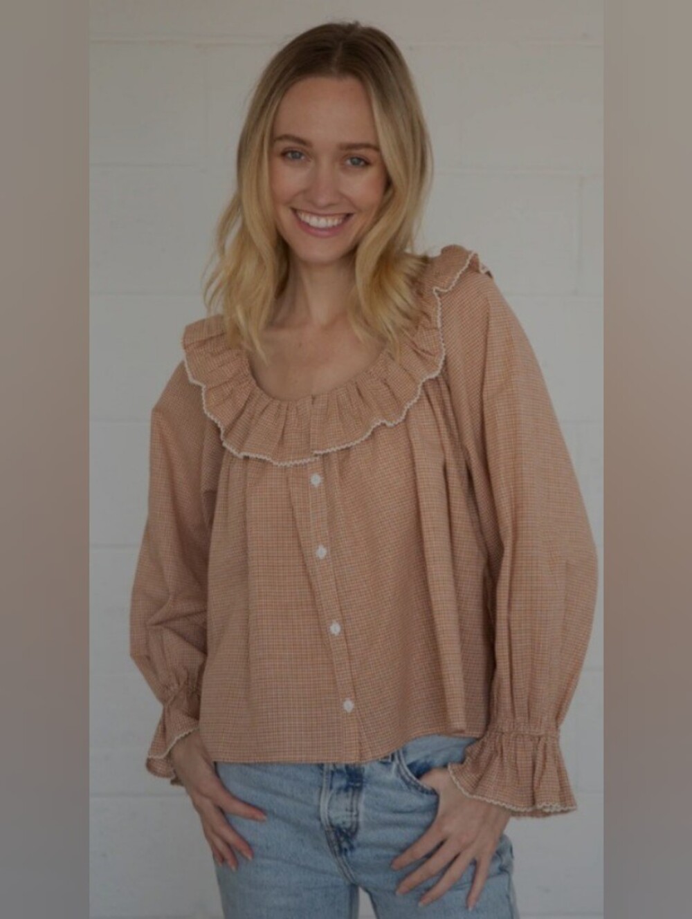 THINGS BETWEEN Teagan Blouse In Tan-cream L